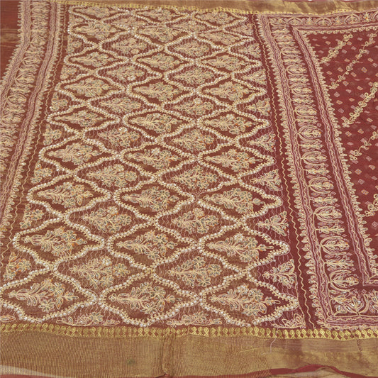 Sanskriti Vintage Dark Red Sarees Blend Georgette Cultural Sari 5 Yard Sustainable Fabric