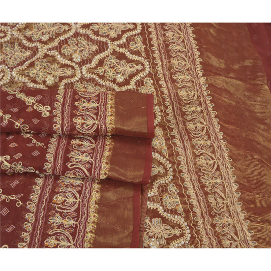 Sanskriti Vintage Dark Red Sarees Blend Georgette Cultural Sari 5 Yard Sustainable Fabric