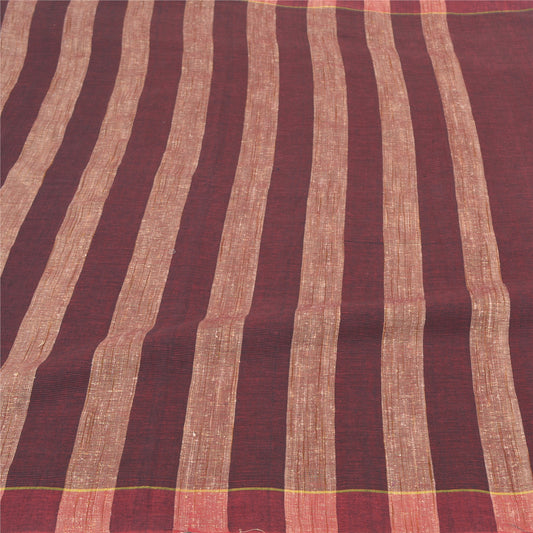 Sanskriti Vintage Dark Red Sarees 100% Pure Cotton Woven Sari 5 Yard Sustainable Fabric