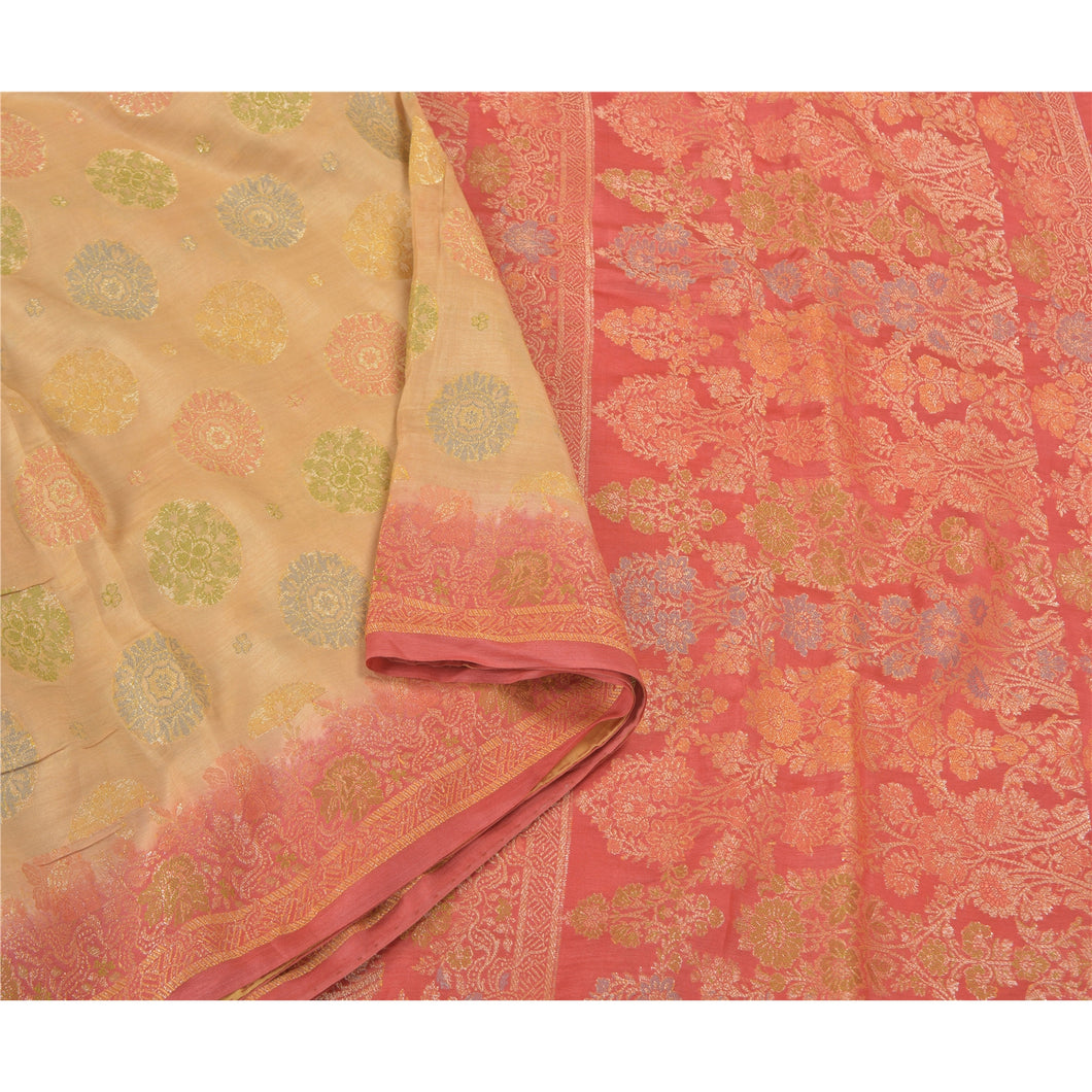 Sanskriti Vintage Ivory Sarees Art Silk Woven Premium Sari Craft 5 Yard Fabric