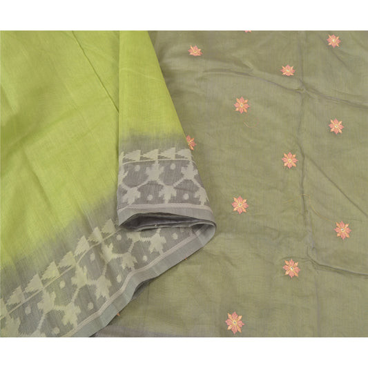 Sanskriti Vintage Green Sarees Pure Silk Embroidered Kota Sari Craft 5 YD Sustainable Fabric