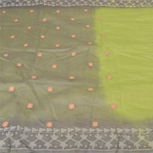 Sanskriti Vintage Green Sarees Pure Silk Embroidered Kota Sari Craft 5 YD Sustainable Fabric