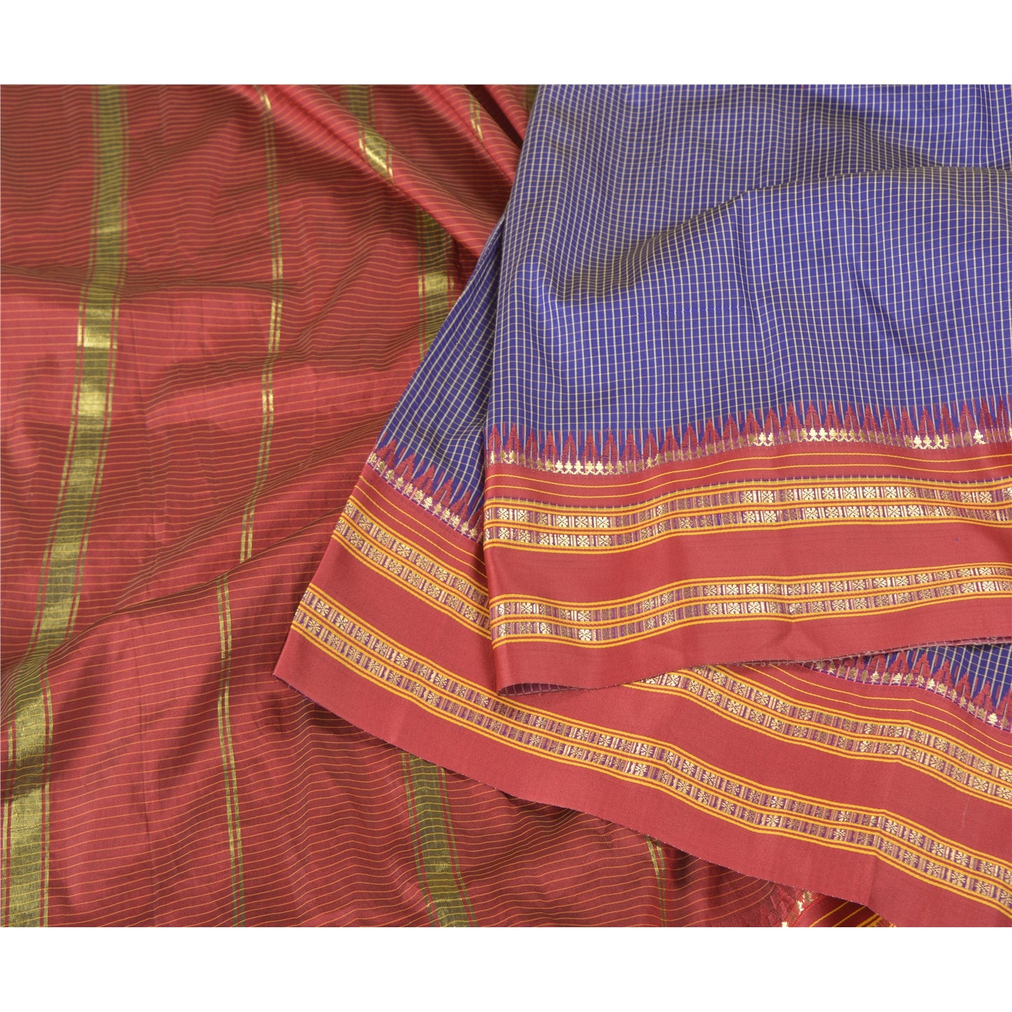 Sanskriti Vintage Blue Sarees Art Silke Woven Chettinad/Kandangi Sari Bæredygtigt stof