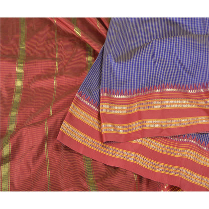 Sanskriti Vintage Blue Sarees Art Silke Woven Chettinad/Kandangi Sari Bæredygtigt stof