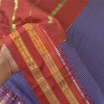 Sanskriti Vintage Blue Sarees Art Silke Woven Chettinad/Kandangi Sari Bæredygtigt stof