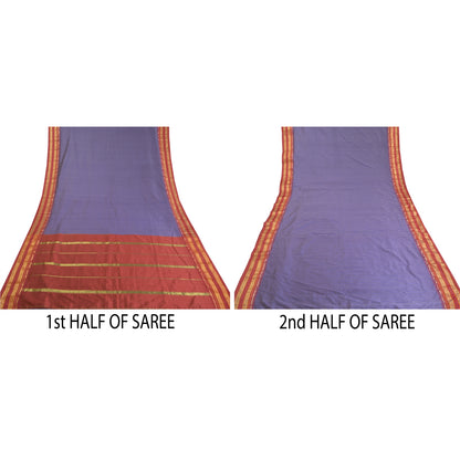 Sanskriti Vintage Blue Sarees Art Silke Woven Chettinad/Kandangi Sari Bæredygtigt stof