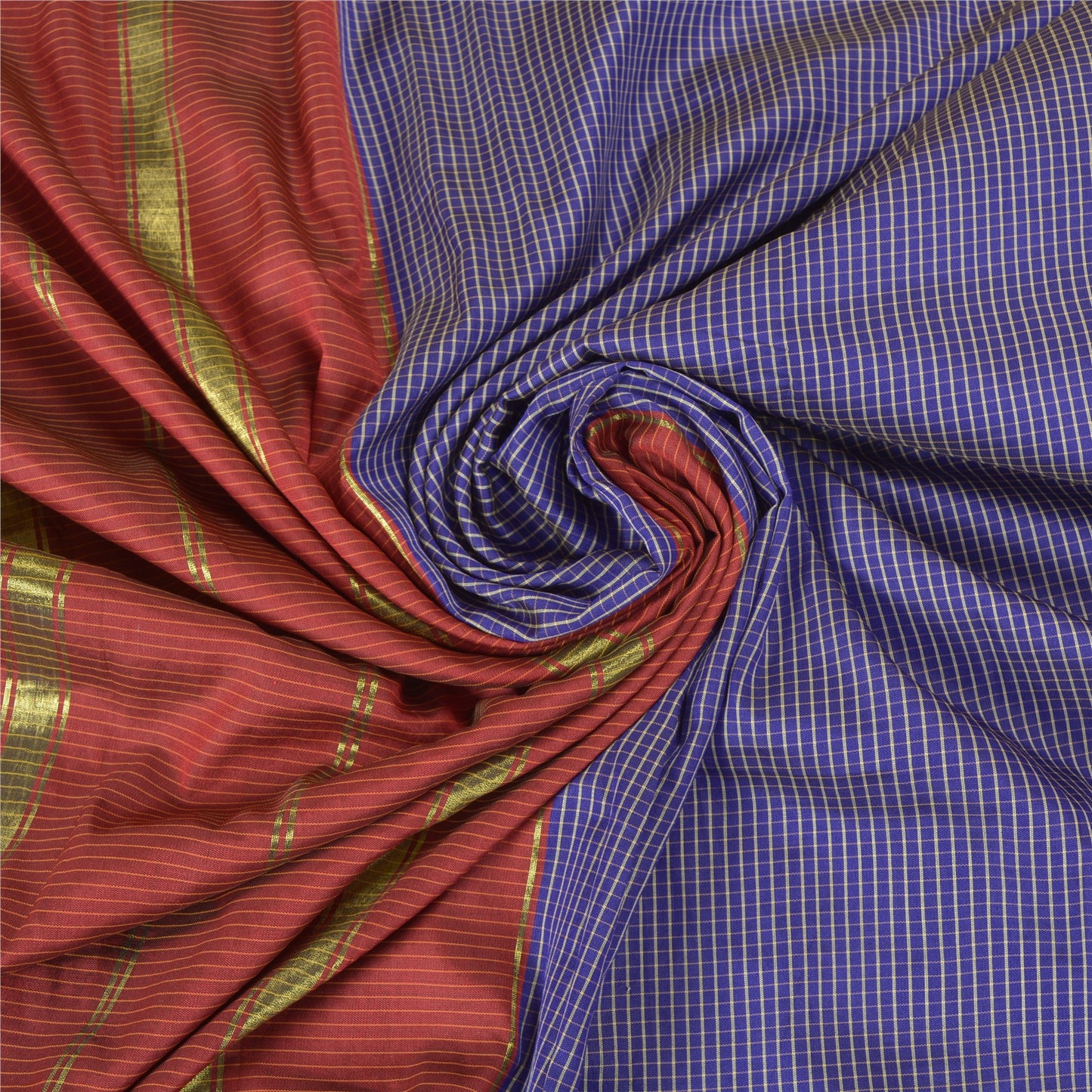 Sanskriti Vintage Blue Sarees Art Silke Woven Chettinad/Kandangi Sari Bæredygtigt stof