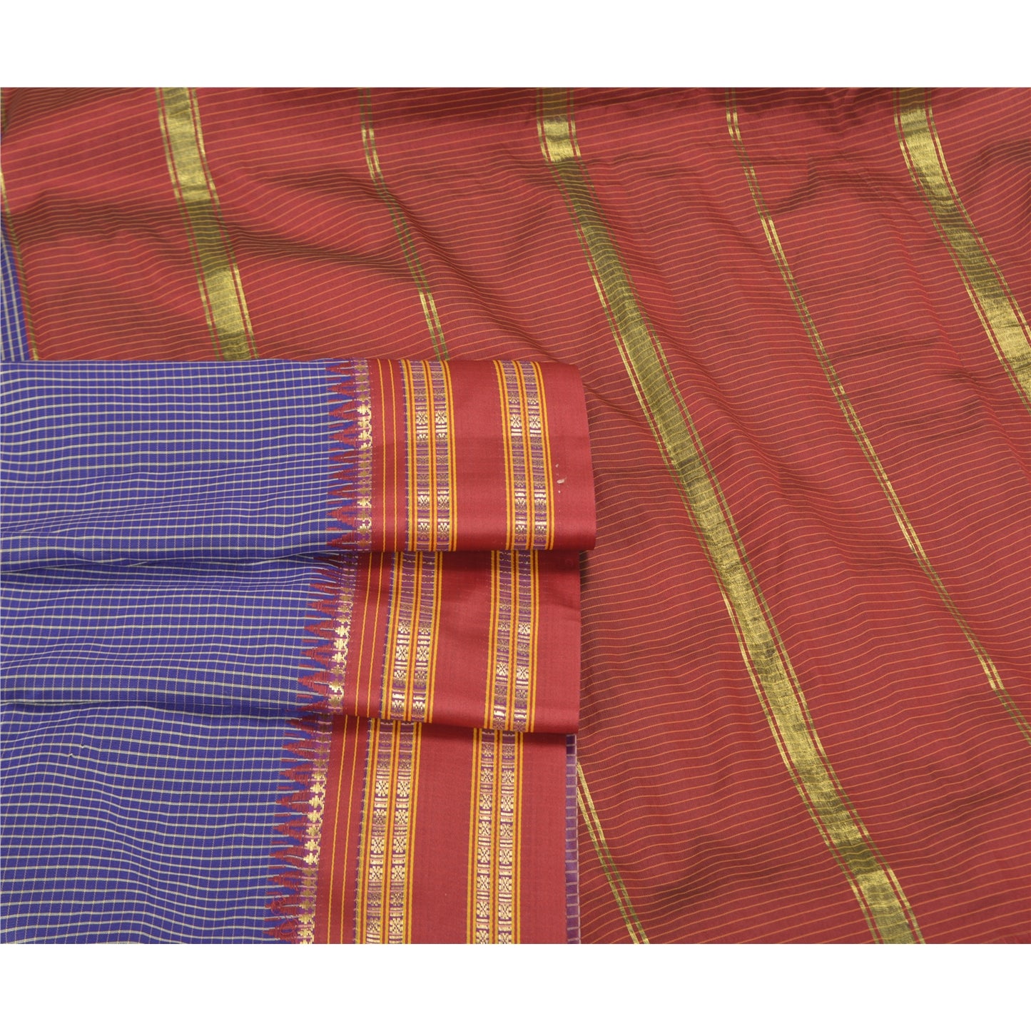 Sanskriti Vintage Blue Sarees Art Silke Woven Chettinad/Kandangi Sari Bæredygtigt stof