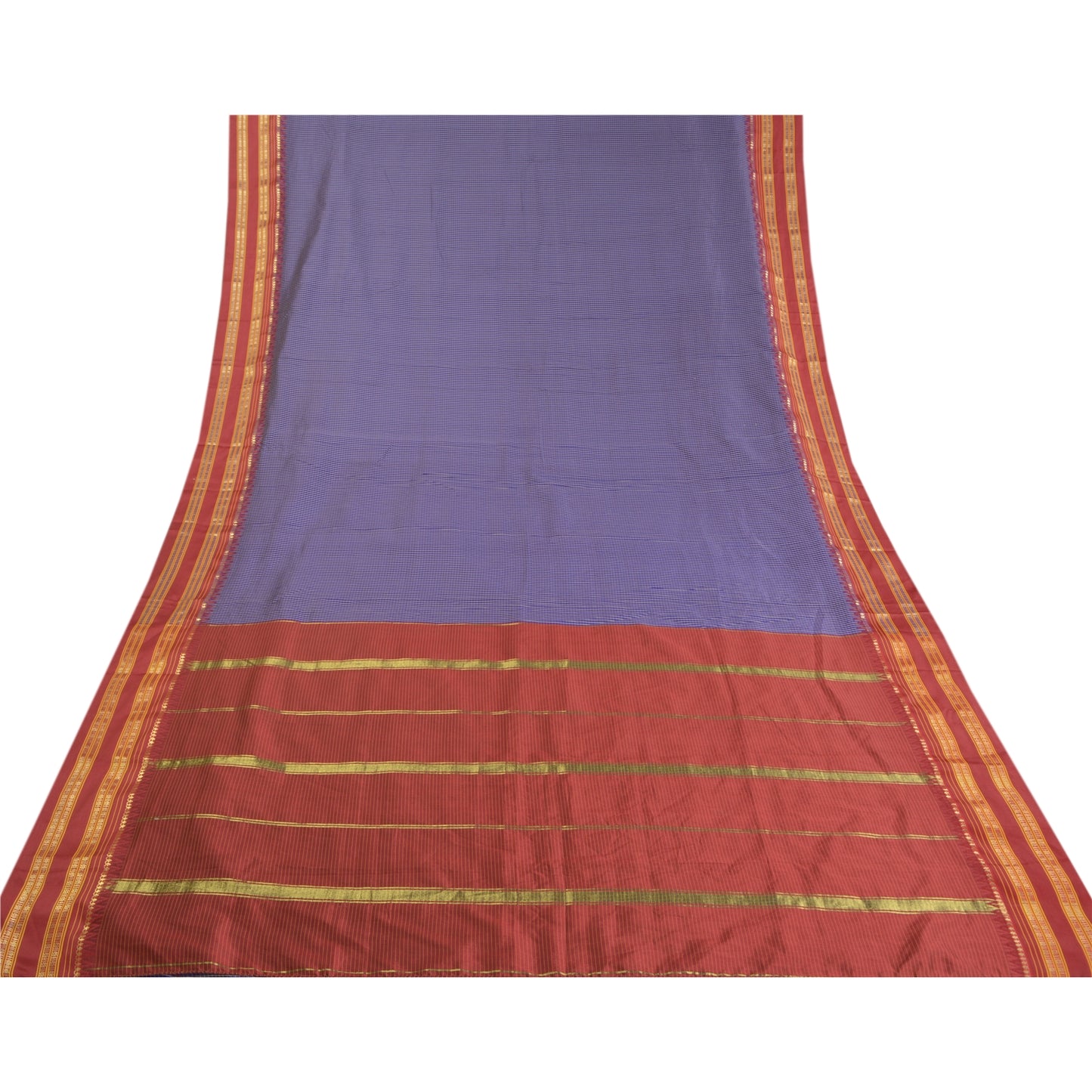 Sanskriti Vintage Blue Sarees Art Silke Woven Chettinad/Kandangi Sari Bæredygtigt stof