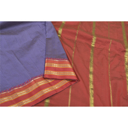 Sanskriti Vintage Blue Sarees Art Silke Woven Chettinad/Kandangi Sari Bæredygtigt stof