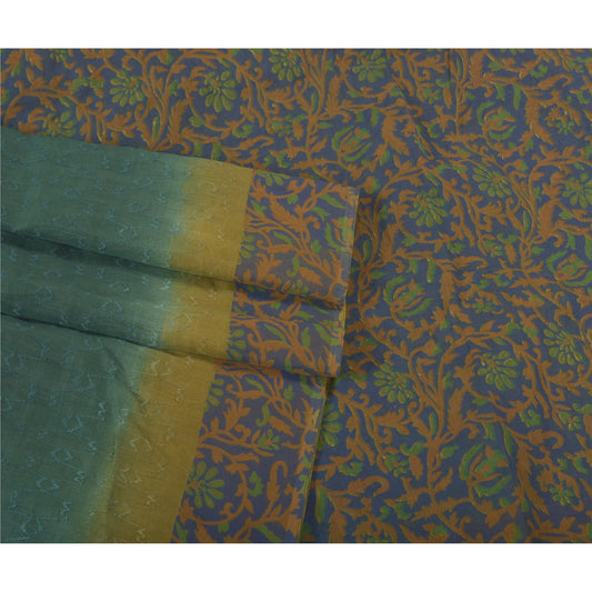 Sanskriti Vintage Blue Sarees Pure Cotton Block Print Woven Premium Sari Sustainable Fabric