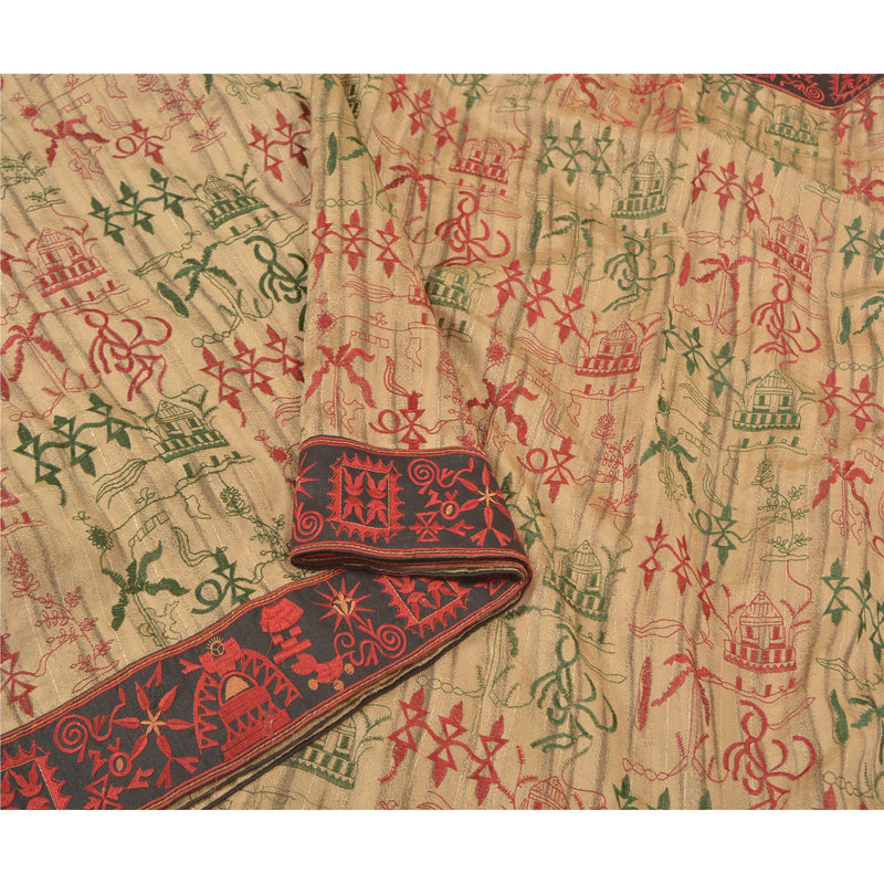 Sanskriti Vintage Ivory Sarees Art Silk Embroidered Warli Premium Sari Sustainable Fabric