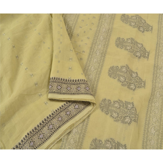 Sanskriti Vintage Light Green Sarees 100% Pure Cotton Hand-Woven Sari Sustainable Fabric