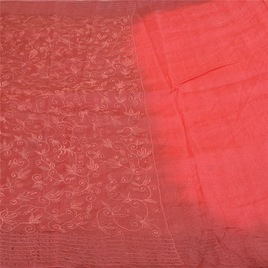 Sanskriti Vintage Røde Sarier 100% Ren Silke Broderet Håndværkssari 5 Yard Bæredygtigt Stof