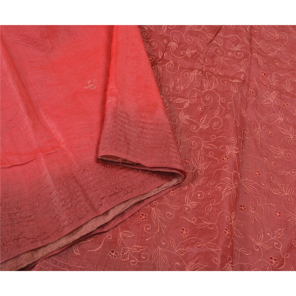 Sanskriti Vintage Red Sarees 100% Pure Silk Embroidered Craft Sari 5 Yard Sustainable Fabric