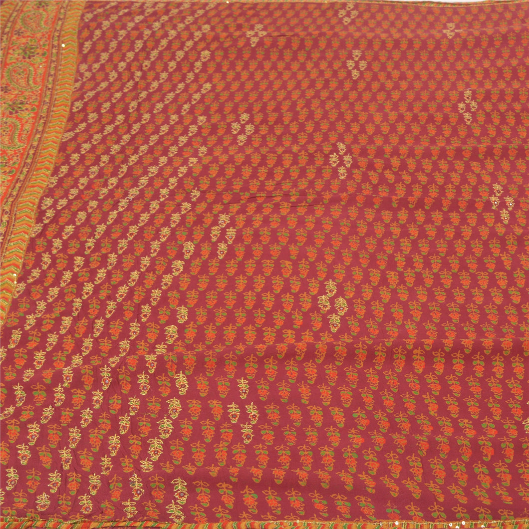 Sanskriti Vintage Sarees Pure Georgette Silk Hand Beaded Sari Craft Fabric