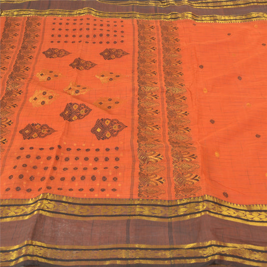 Sanskriti Vintage Orange Sarees 100% Pure Cotton Woven Premium Sari Sustainable Fabric