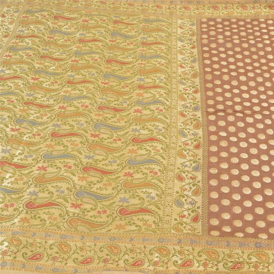 Sanskriti Vintage Brown Sarees 100% Pure Silk Woven Premium Sari Sustainable Fabric