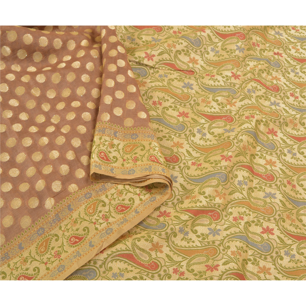 Sanskriti Vintage Brown Sarees 100% Pure Silk Woven Premium Sari Fabric
