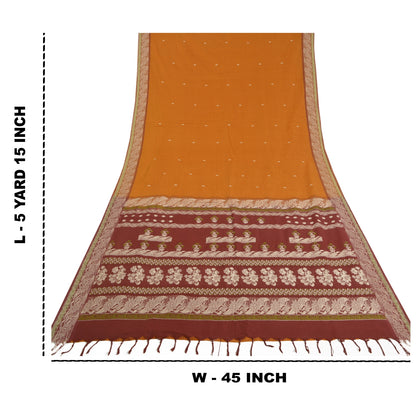 Sanskriti Vintage Saffron Sarees 100% Pure Cotton Woven Premium Sari Sustainable Fabric
