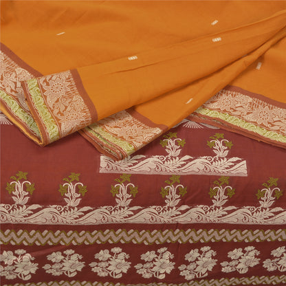 Sanskriti Vintage Saffron Sarees 100% Pure Cotton Woven Premium Sari Sustainable Fabric