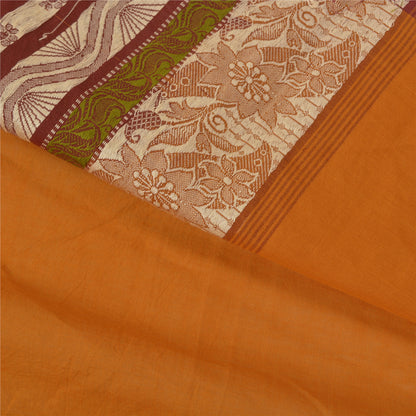 Sanskriti Vintage Saffron Sarees 100% Pure Cotton Woven Premium Sari Sustainable Fabric
