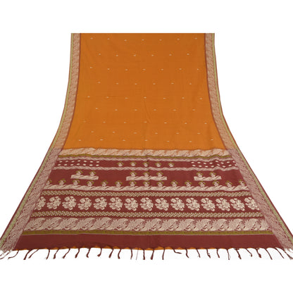 Sanskriti Vintage Saffron Sarees 100% Pure Cotton Woven Premium Sari Sustainable Fabric
