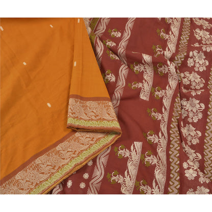 Sanskriti Vintage Saffron Sarees 100% Pure Cotton Woven Premium Sari Sustainable Fabric