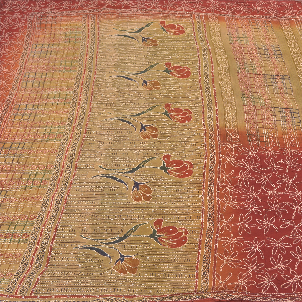 Sanskriti Vintage Brown Sarees Pure Georgette Silk Handmade Kantha Sari Sustainable Fabric