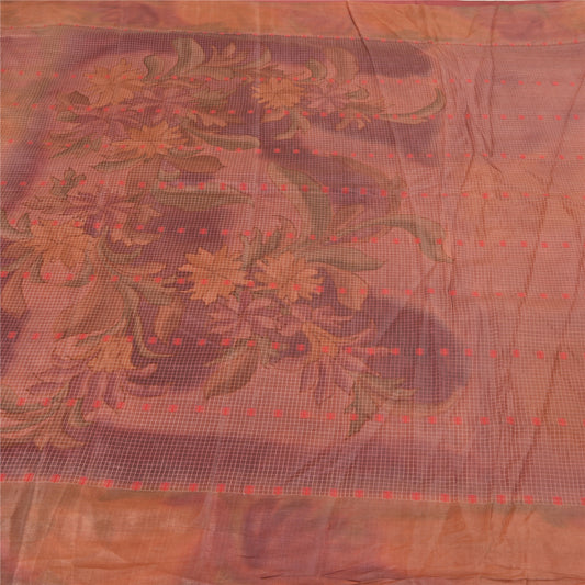 Sanskriti Vintage Brown Sarees Pure Silk Hand-Woven Printed Sari Craft Sustainable Fabric