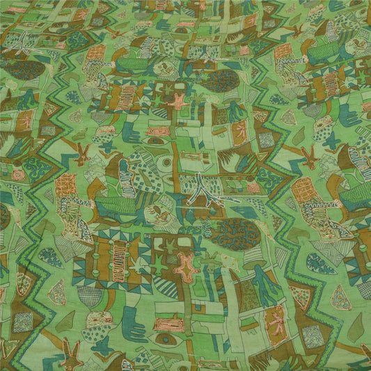 Sanskriti Vintage Grønne Sareer 100% Ren Silke Håndperlet Premium Sari Bæredygtigt Stoff