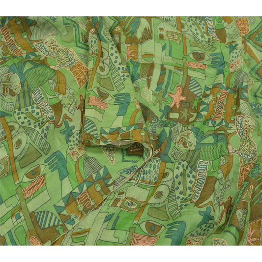 Sanskriti Vintage Grønne Sareer 100% Ren Silke Håndperlet Premium Sari Bæredygtigt Stoff