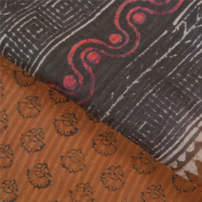Sanskriti Vintage Brown Sarees Pure Silk Hand-Block Print Premium Sari Sustainable Fabric