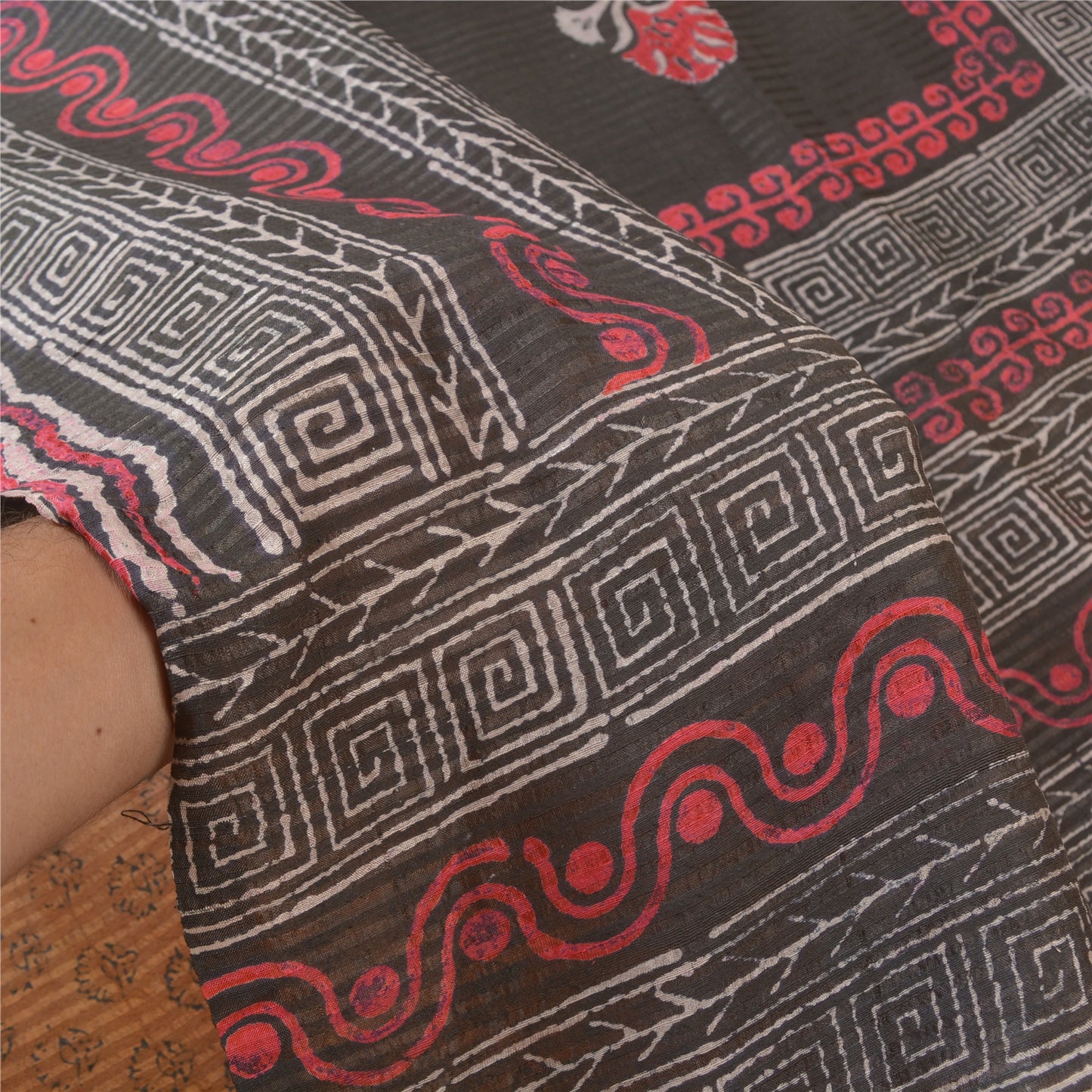 Sanskriti Vintage Brown Sarees Pure Silk Hand-Block Print Premium Sari Sustainable Fabric