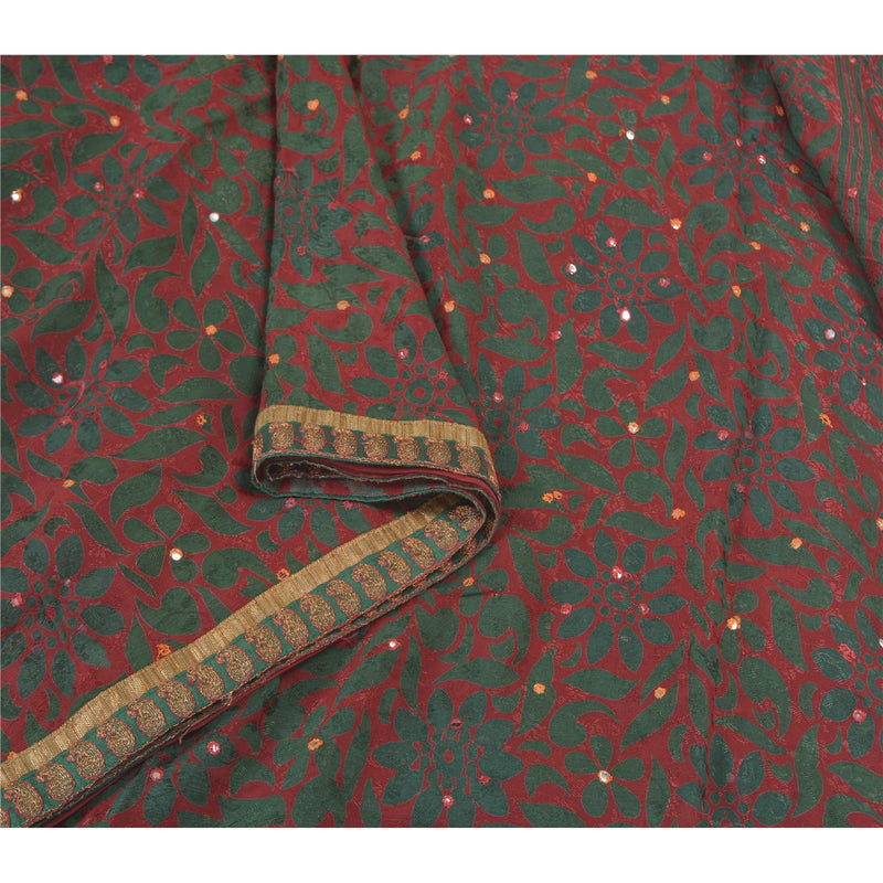 Sanskriti Vintage Dark Red Sarees Blend Georgette Premium Sari Craft Sustainable Fabric