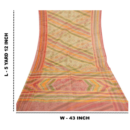 Sanskriti Vintage Indian Sarees Blend Cotton Printed Kota Sari 5 Yard Sustainable Fabric