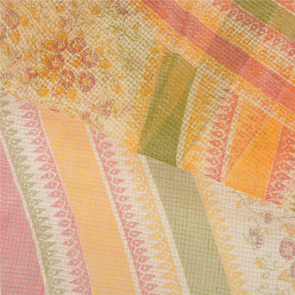 Sanskriti Vintage Indian Sarees Blend Cotton Printed Kota Sari 5 Yard Sustainable Fabric