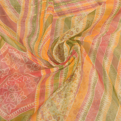 Sanskriti Vintage Indian Sarees Blend Cotton Printed Kota Sari 5 Yard Sustainable Fabric