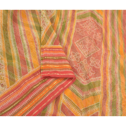 Sanskriti Vintage Indian Sarees Blend Cotton Printed Kota Sari 5 Yard Sustainable Fabric