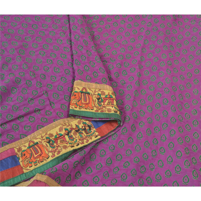 Sanskriti Vintage Lilla Sarier Blandet Georgette Broderet Dyresari Bæredygtigt Stoff