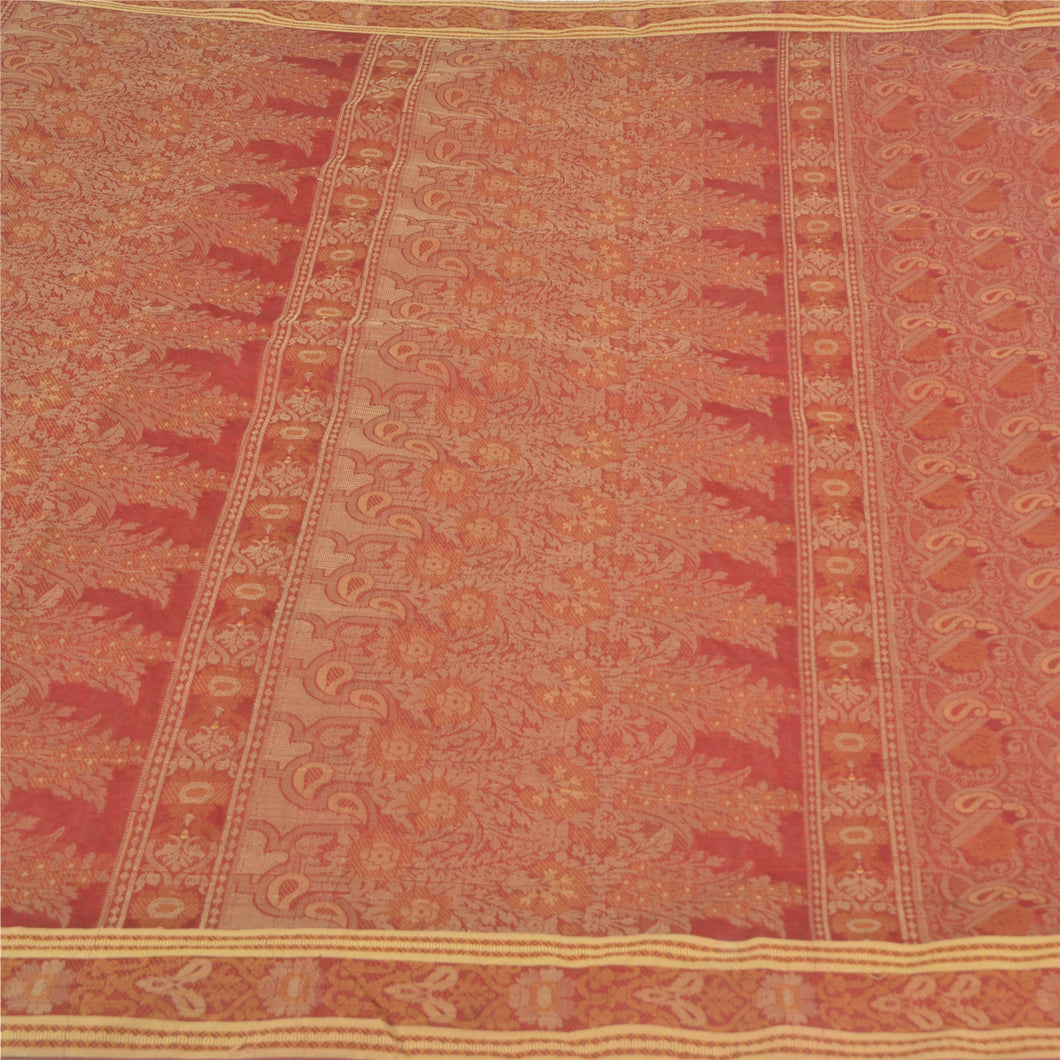 Sanskriti Vintage Dark Red Sarees Art Silk Hand-Woven Premium Sari 5 Yard Fabric