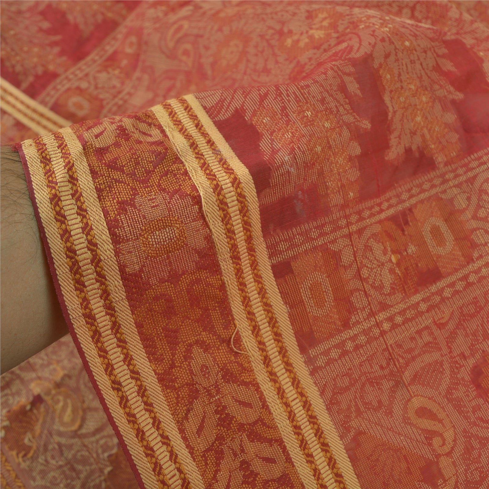 Sanskriti Vintage Mørkerøde Sarier Kunstsilke Håndvævet Premium Sari 5 Yard Bæredygtigt Stof