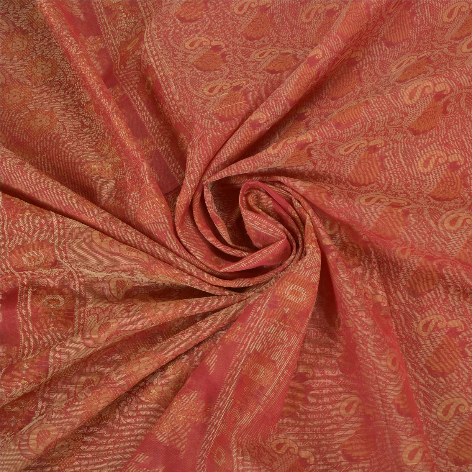 Sanskriti Vintage Mørkerøde Sarier Kunstsilke Håndvævet Premium Sari 5 Yard Bæredygtigt Stof