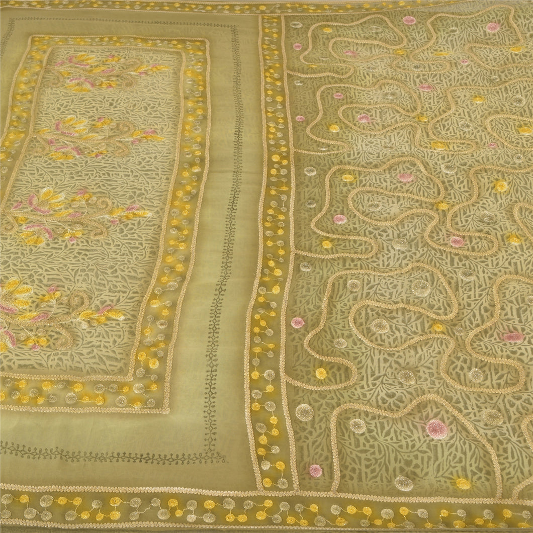 Sanskriti Vintage Green Sarees Pure Georgette Silk Embroidered Sari Craft Fabric
