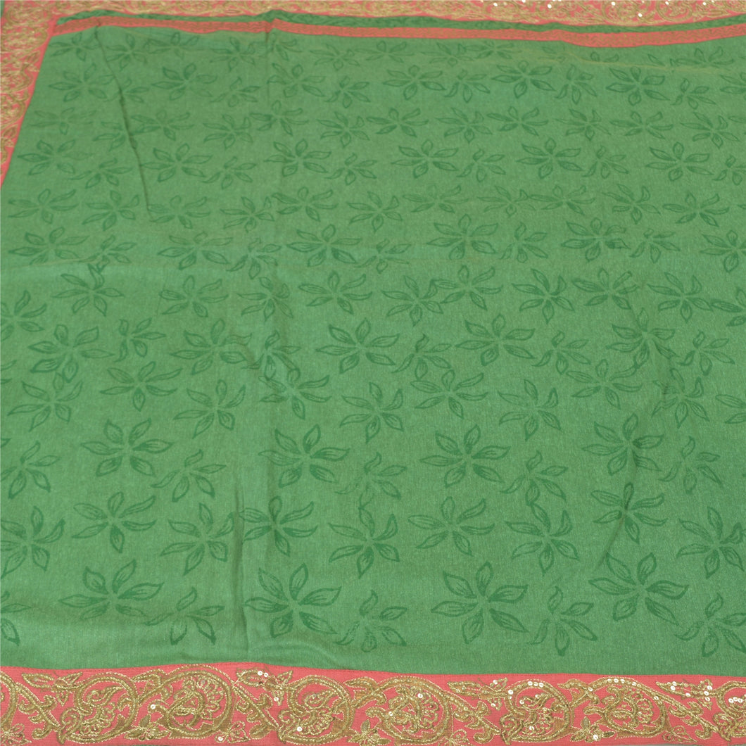 Sanskriti Vintage Green Sarees 100% Pure Silk Embroidered Premium Sari Fabric