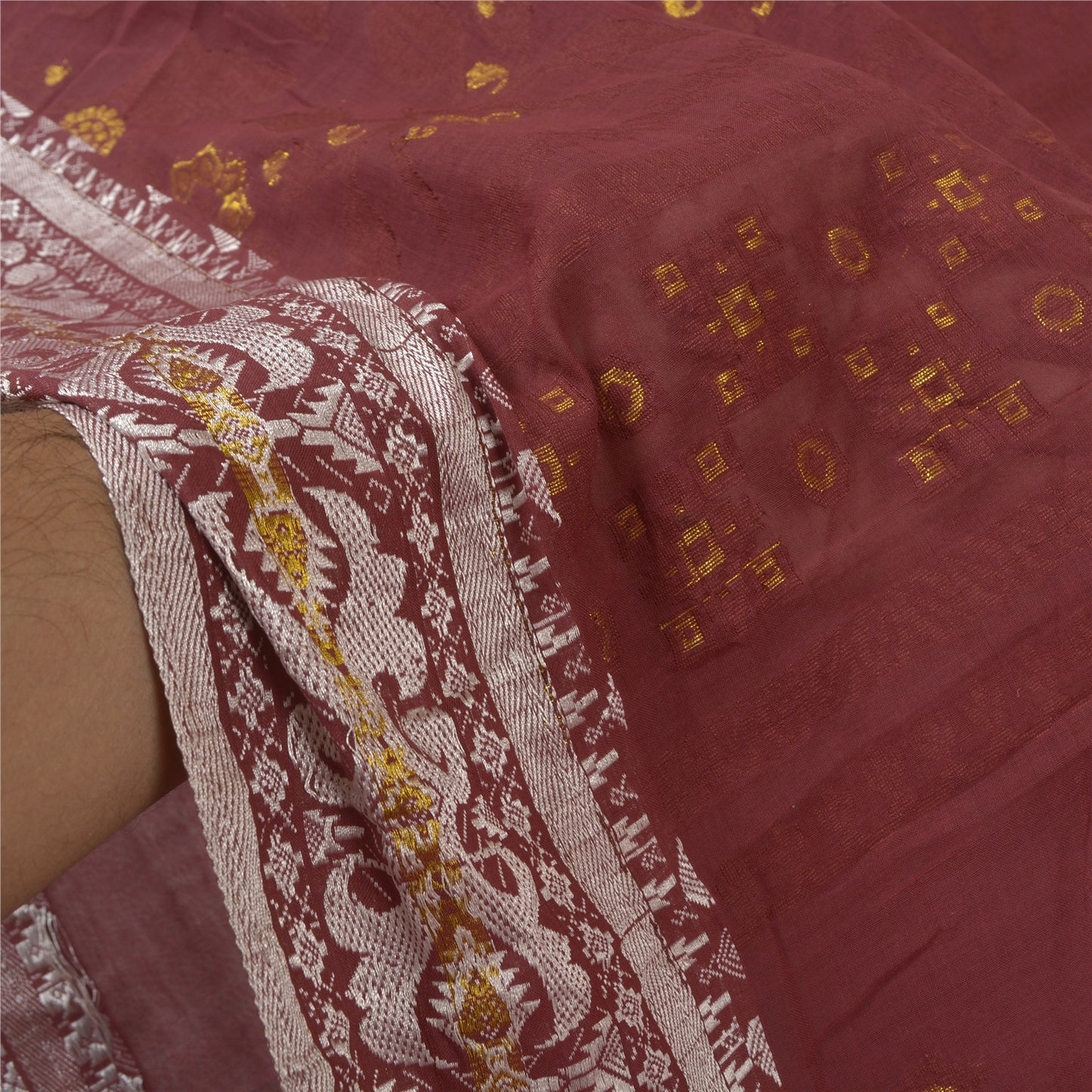 Sanskriti Vintage Dark Red Sarees 100% Pure Cotton Woven Sari Craft Soft Sustainable Fabric