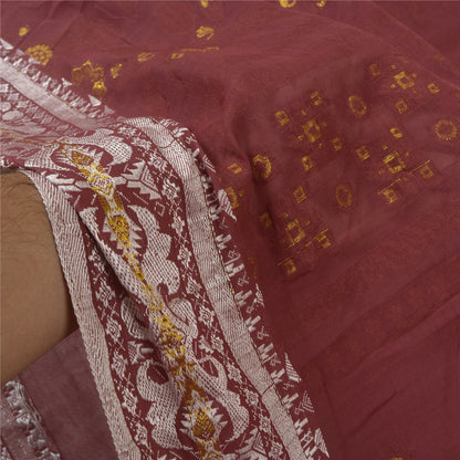 Sanskriti Vintage Dark Red Sarees 100% Pure Cotton Woven Sari Craft Soft Sustainable Fabric