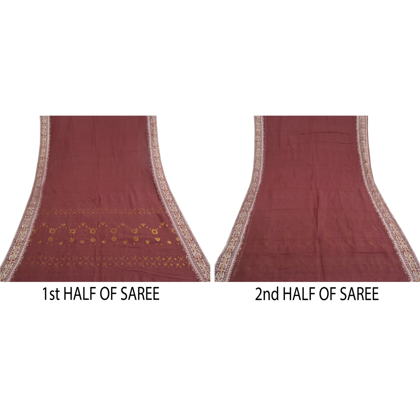 Sanskriti Vintage Dark Red Sarees 100% Pure Cotton Woven Sari Craft Soft Sustainable Fabric