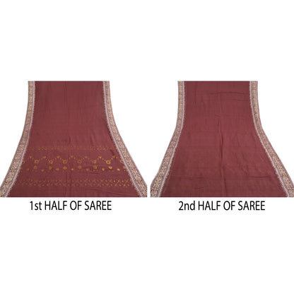 Sanskriti Vintage Dark Red Sarees 100% Pure Cotton Woven Sari Craft Soft Sustainable Fabric