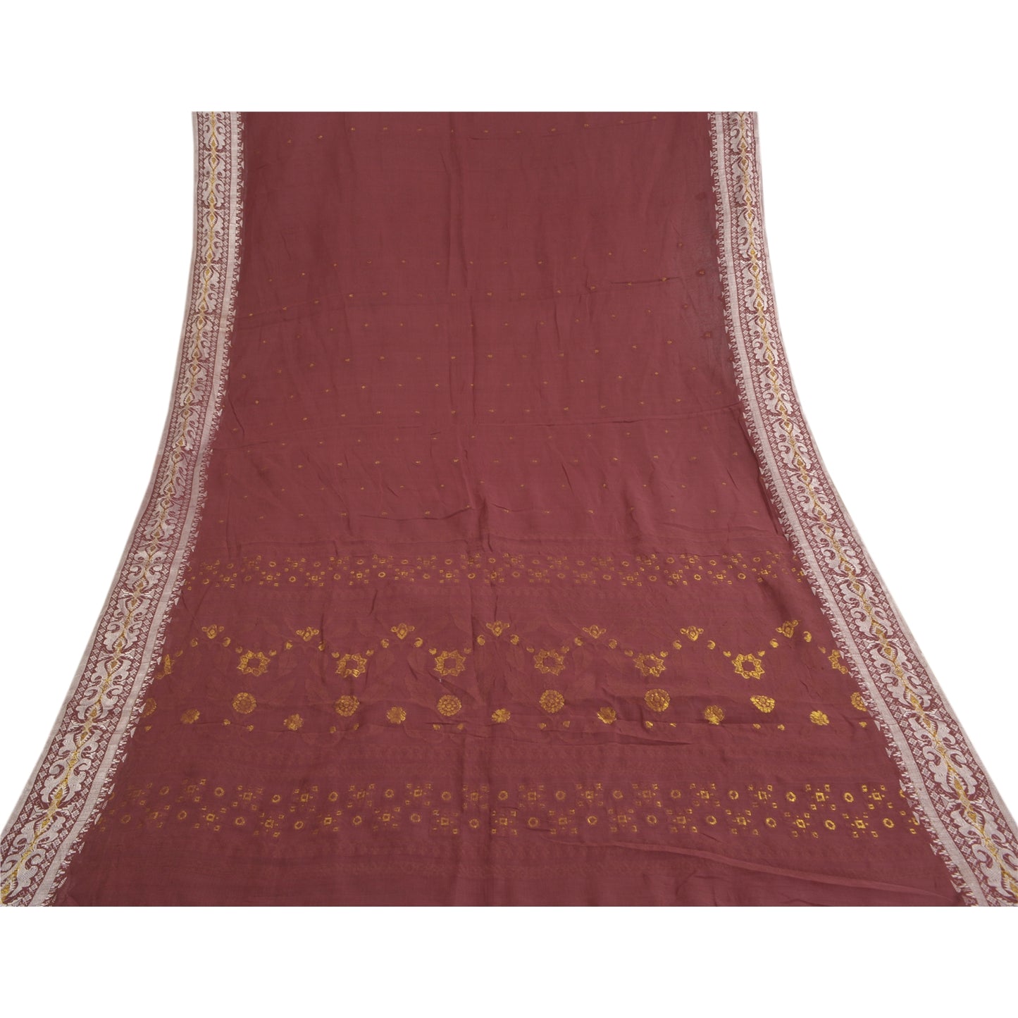 Sanskriti Vintage Dark Red Sarees 100% Pure Cotton Woven Sari Craft Soft Sustainable Fabric